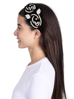 Anekaant Black/Gold Velvet Embellished Hairband 3