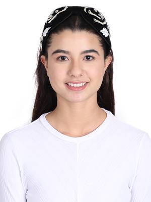 Anekaant Black/Gold Velvet Embellished Hairband 4