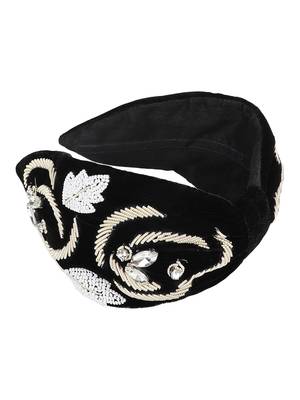 Anekaant Black/Gold Velvet Embellished Hairband 5