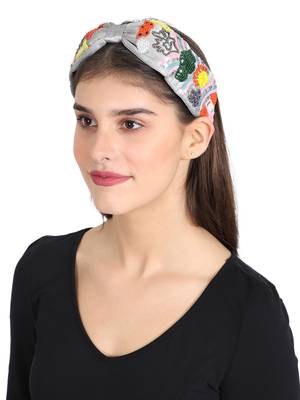 Anekaant Grey/Multi Faux Silk Floral Sequin/Beaded Hairband 1