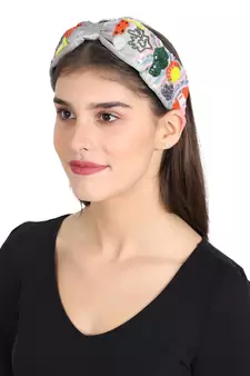 Anekaant Grey/Multi Faux Silk Floral Sequin/Beaded Hairband