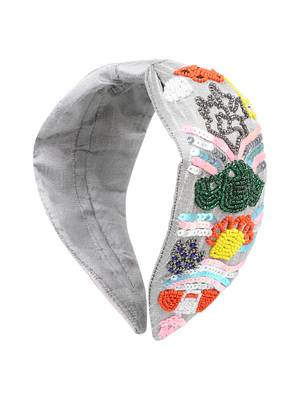 Anekaant Grey/Multi Faux Silk Floral Sequin/Beaded Hairband 2