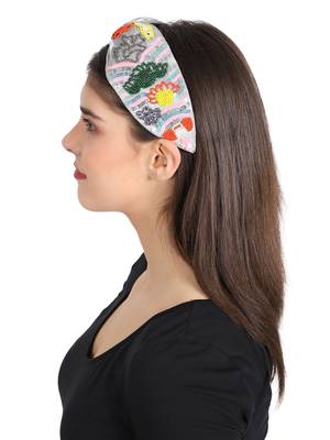 Anekaant Grey/Multi Faux Silk Floral Sequin/Beaded Hairband 3