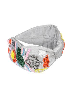 Anekaant Grey/Multi Faux Silk Floral Sequin/Beaded Hairband 5