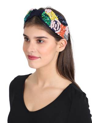 Anekaant Navy/Multi Faux Silk Sequin/Beaded Hairband 1