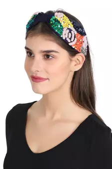 Anekaant Navy/Multi Faux Silk Sequin/Beaded Hairband