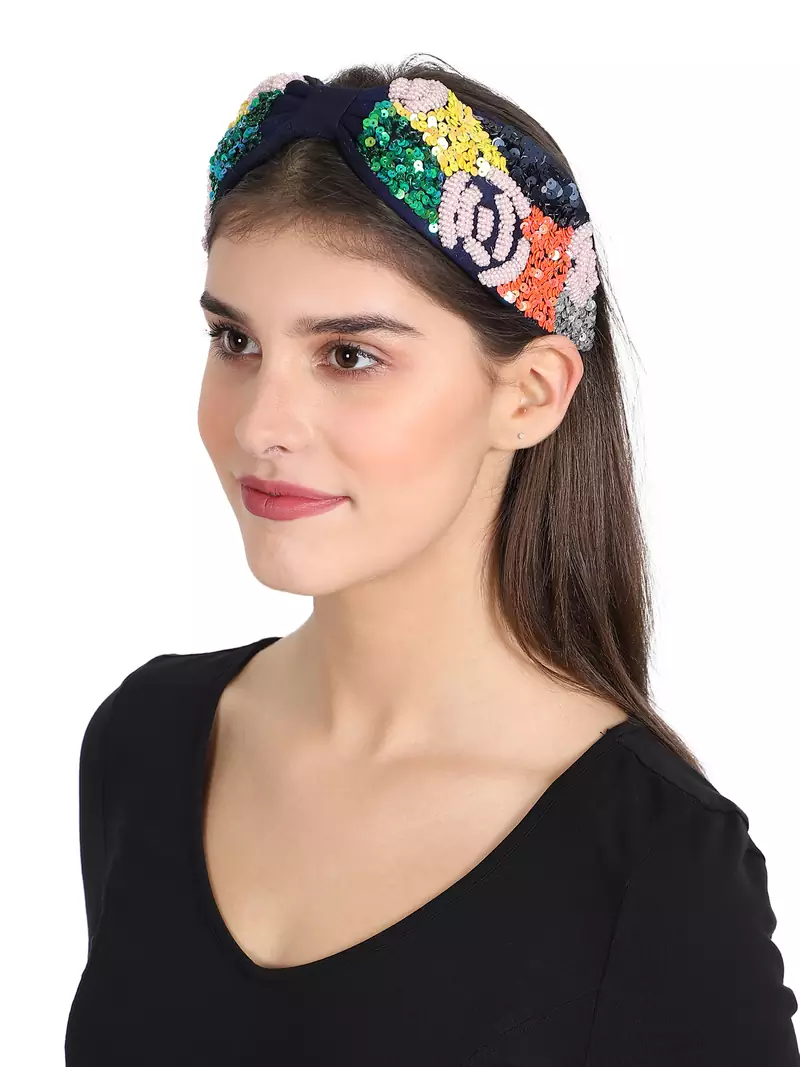 Anekaant Navy/Multi Faux Silk Sequin/Beaded Hairband