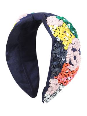 Anekaant Navy/Multi Faux Silk Sequin/Beaded Hairband 2