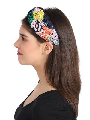 Anekaant Navy/Multi Faux Silk Sequin/Beaded Hairband 3