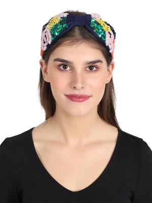Anekaant Navy/Multi Faux Silk Sequin/Beaded Hairband 4