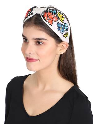 Anekaant White/Multi Faux Silk Floral Sequinned Hairband 1