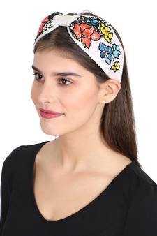 Anekaant White/Multi Faux Silk Floral Sequinned Hairband