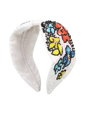 Anekaant White/Multi Faux Silk Floral Sequinned Hairband 2