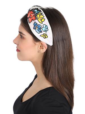 Anekaant White/Multi Faux Silk Floral Sequinned Hairband 3