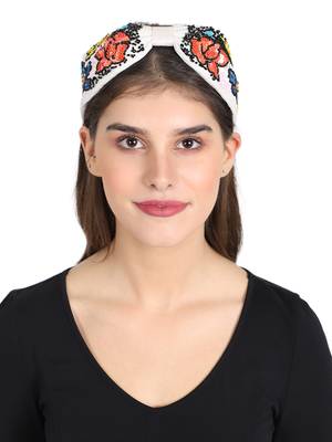 Anekaant White/Multi Faux Silk Floral Sequinned Hairband 4