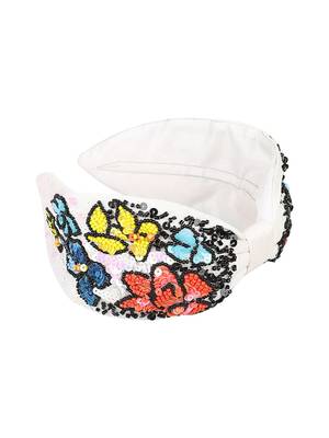 Anekaant White/Multi Faux Silk Floral Sequinned Hairband 5