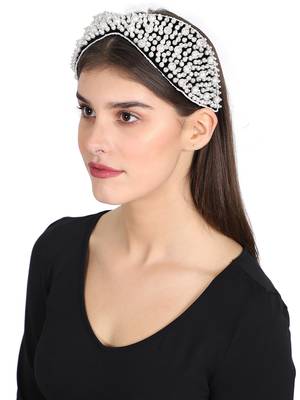 Anekaant Black/White Velvet Pearl Beaded Hairband 1