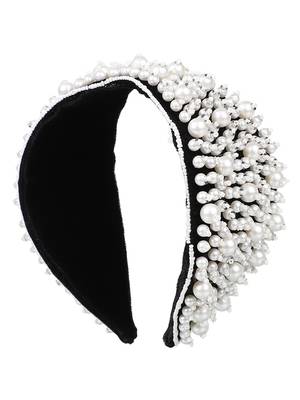 Anekaant Black/White Velvet Pearl Beaded Hairband 2