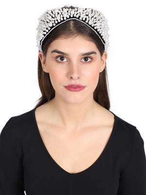 Anekaant Black/White Velvet Pearl Beaded Hairband 4