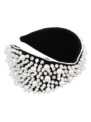 Anekaant Black/White Velvet Pearl Beaded Hairband 5