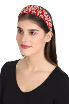 Anekaant Red/Gold Velvet  Floral Embellished Hairband