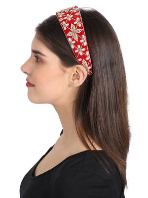 Anekaant Red/Gold Velvet  Floral Embellished Hairband 3