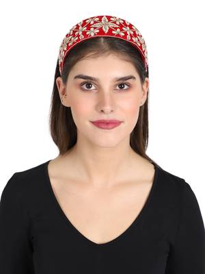 Anekaant Red/Gold Velvet  Floral Embellished Hairband 4