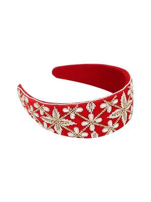 Anekaant Red/Gold Velvet  Floral Embellished Hairband 5