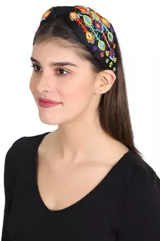 Anekaant Black/Multi Faux Silk Multi Geometric Embellished Hairband