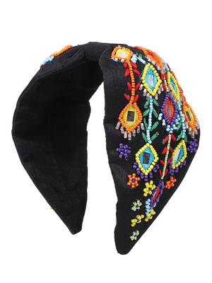 Anekaant Black/Multi Faux Silk Multi Geometric Embellished Hairband 2
