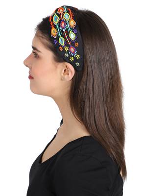 Anekaant Black/Multi Faux Silk Multi Geometric Embellished Hairband 3