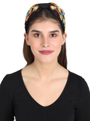 Anekaant Black/Multi Faux Silk Multi Geometric Embellished Hairband 4