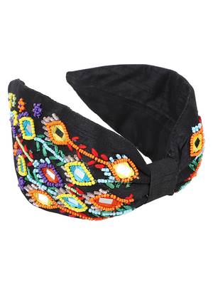Anekaant Black/Multi Faux Silk Multi Geometric Embellished Hairband 5