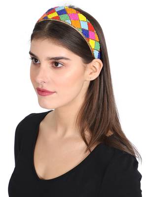 Anekaant Multi Faux Silk  Beaded Hairband 1