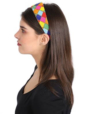 Anekaant Multi Faux Silk  Beaded Hairband 3