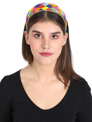 Anekaant Multi Faux Silk  Beaded Hairband 4