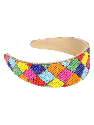 Anekaant Multi Faux Silk  Beaded Hairband 5