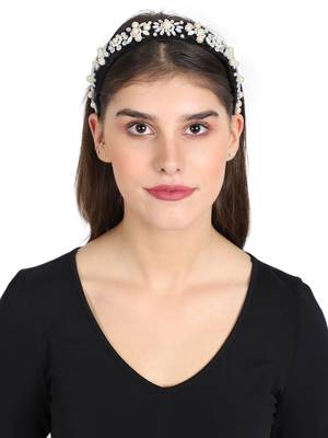 Anekaant Black/White Velvet Floral Beaded Hairband 4