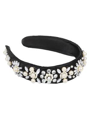 Anekaant Black/White Velvet Floral Beaded Hairband 5