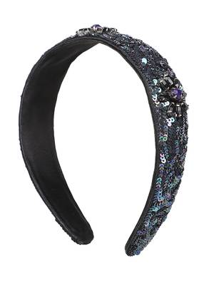 Black/Blue Faux Silk Sequinned Hairband 2