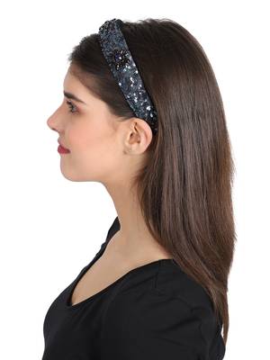 Black/Blue Faux Silk Sequinned Hairband 3
