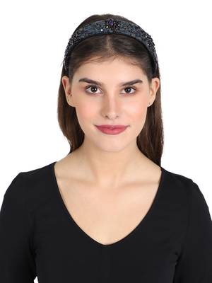 Black/Blue Faux Silk Sequinned Hairband 4