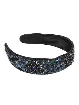Black/Blue Faux Silk Sequinned Hairband 5