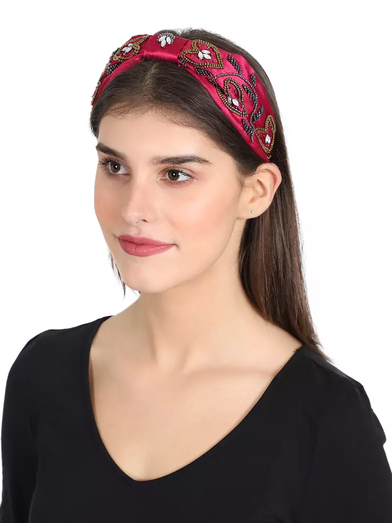 Anekaant Majenta/Multi Faux Silk Floral Embellished Hairband