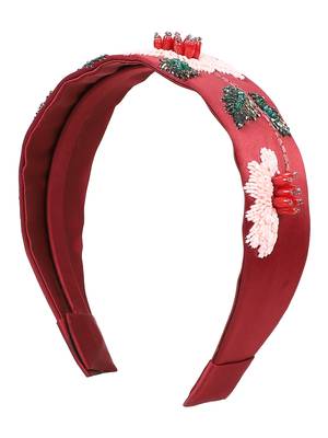 Wine/Multi Faux Silk Floral Embellished Hairband 2