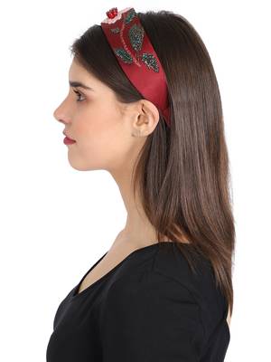 Wine/Multi Faux Silk Floral Embellished Hairband 3