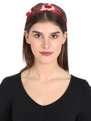 Wine/Multi Faux Silk Floral Embellished Hairband 4