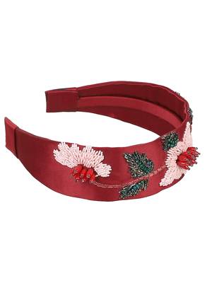 Wine/Multi Faux Silk Floral Embellished Hairband 5