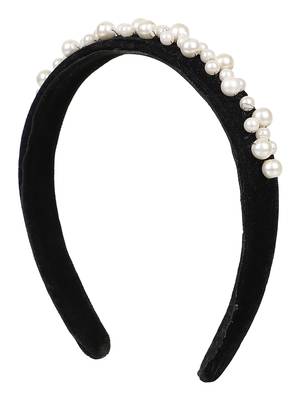 Black/White Velevt Pearl Beaded Hairband 2