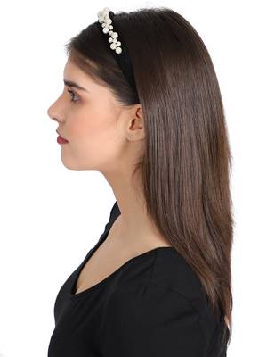 Black/White Velevt Pearl Beaded Hairband 3